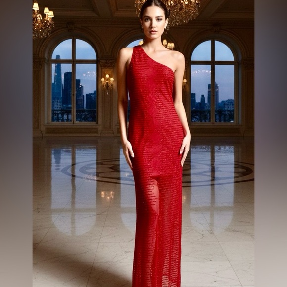Attitudes by Debra Dresses & Skirts - Elegant‎ Red hand beaded One-Shoulder Dress